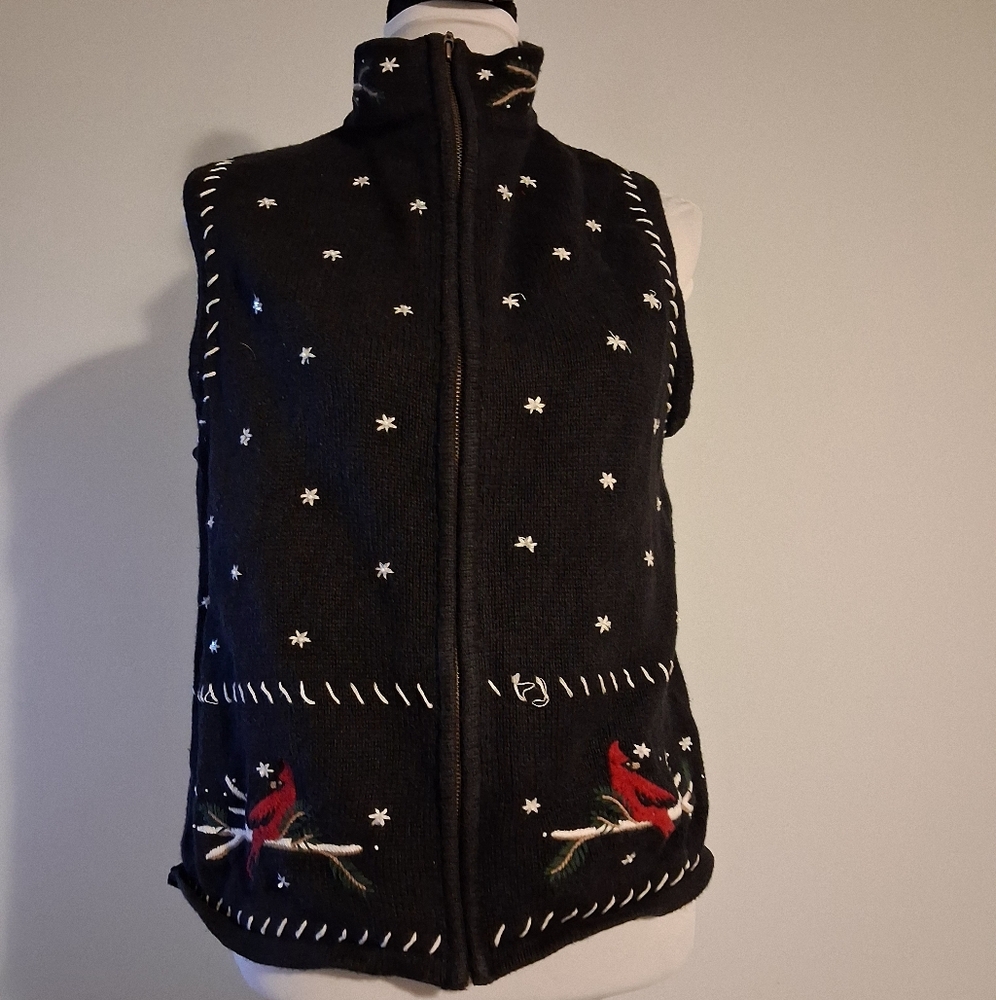 Black Knit Vest with Cardinal Embroidery Size Large